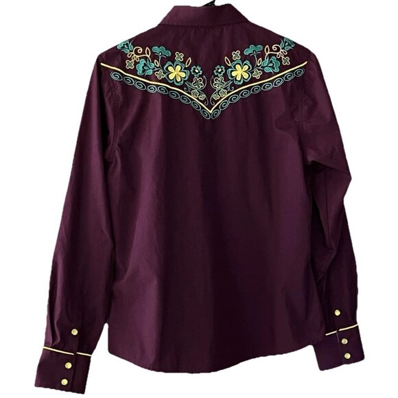 Salvaje Oeste Women's Medium Pearl Snap Floral Embroidered Western Shirt Purple - Picture 3 of 7
